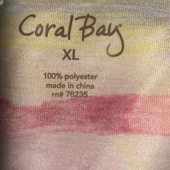 Coral Bay Multicolor Striped Tropical Flamingo Print 3/4 Sleeve Tee Ladies XL - Picture 2 of 9